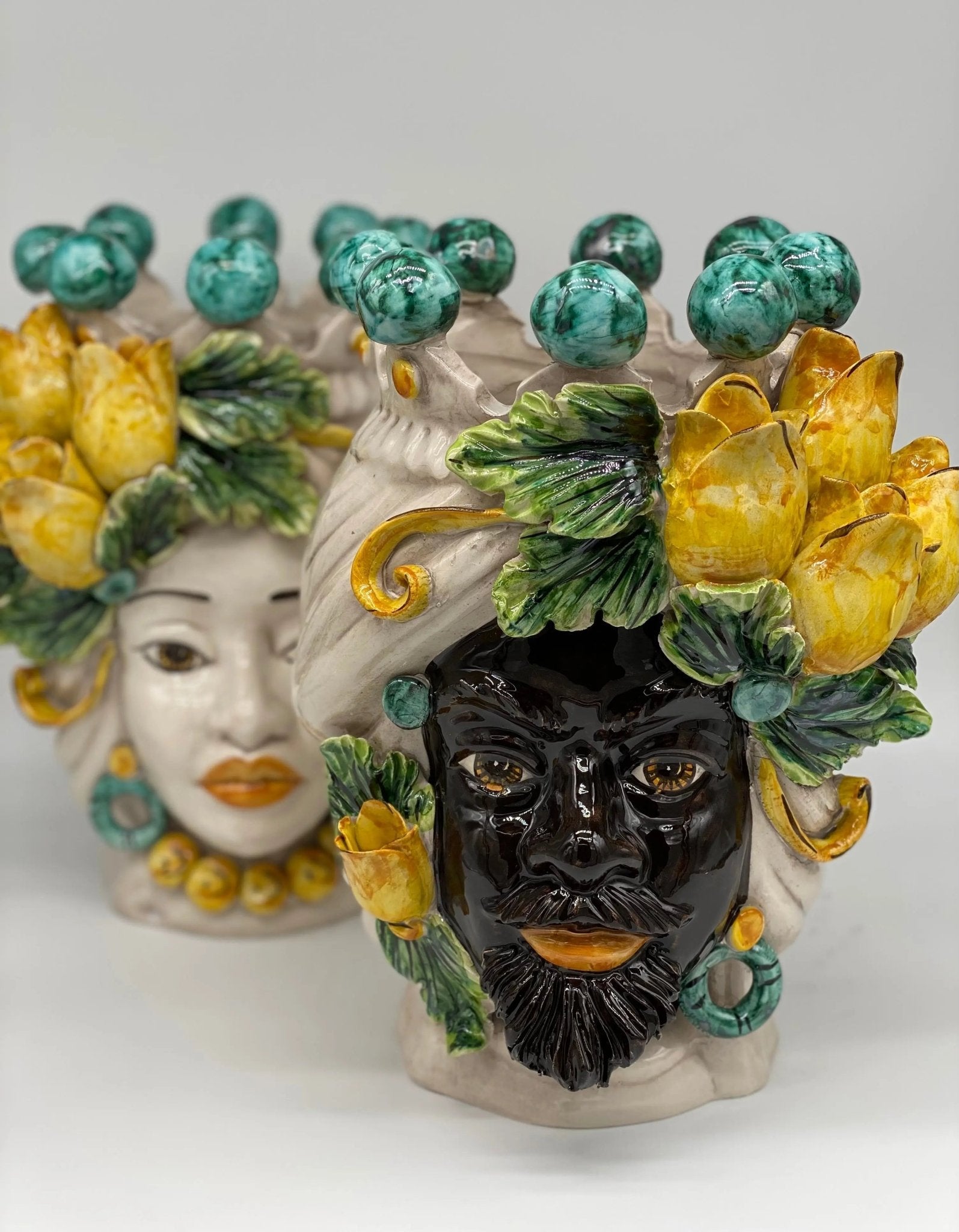 Teste di Moro Tulipani Ceramica Caltagirone cm H.30 L.23 Artigianale - DD CERAMICHE SICILIANE