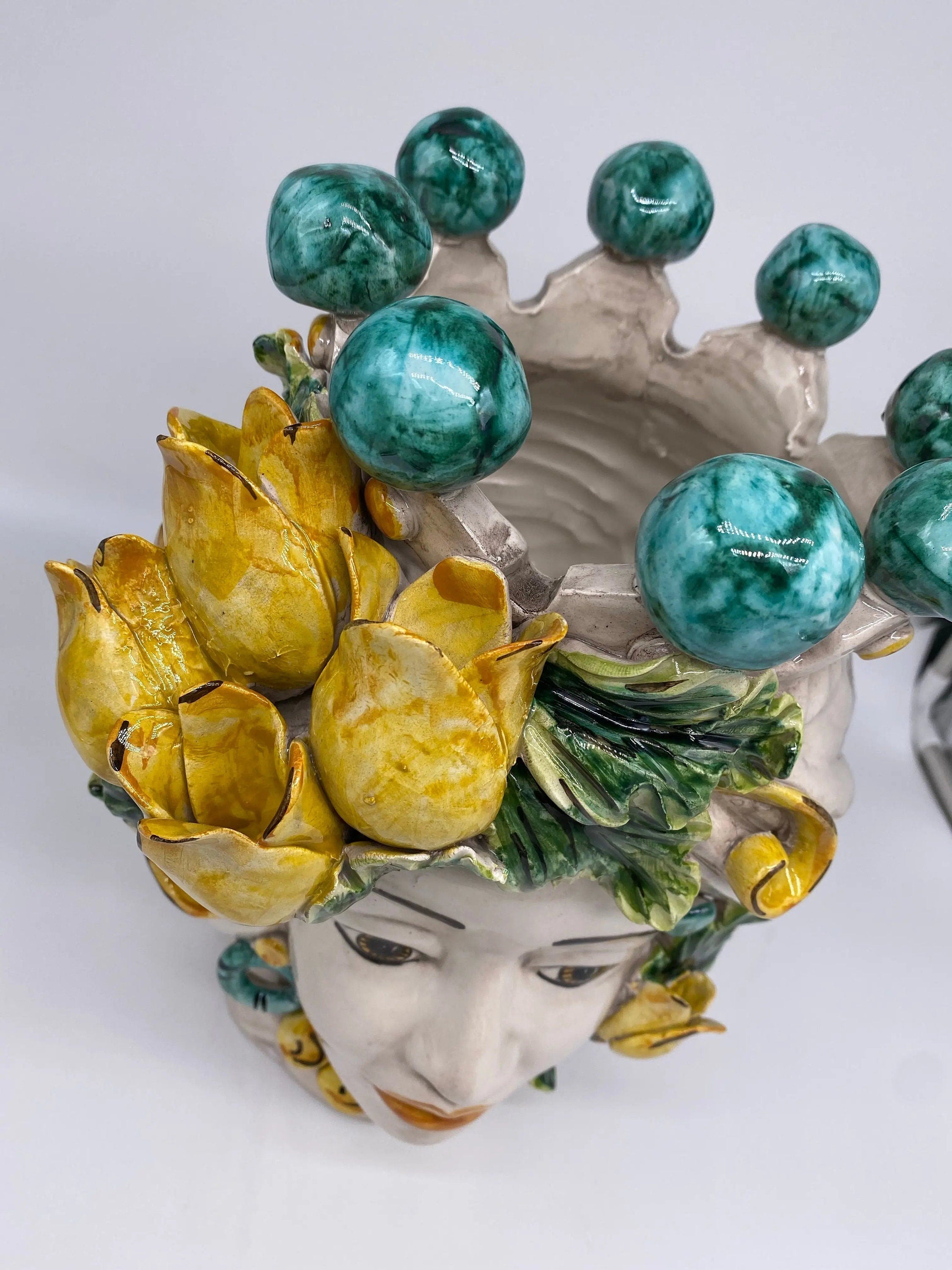 Teste di Moro Tulipani Ceramica Caltagirone cm H.30 L.23 Artigianale DD CERAMICHE SICILIANE