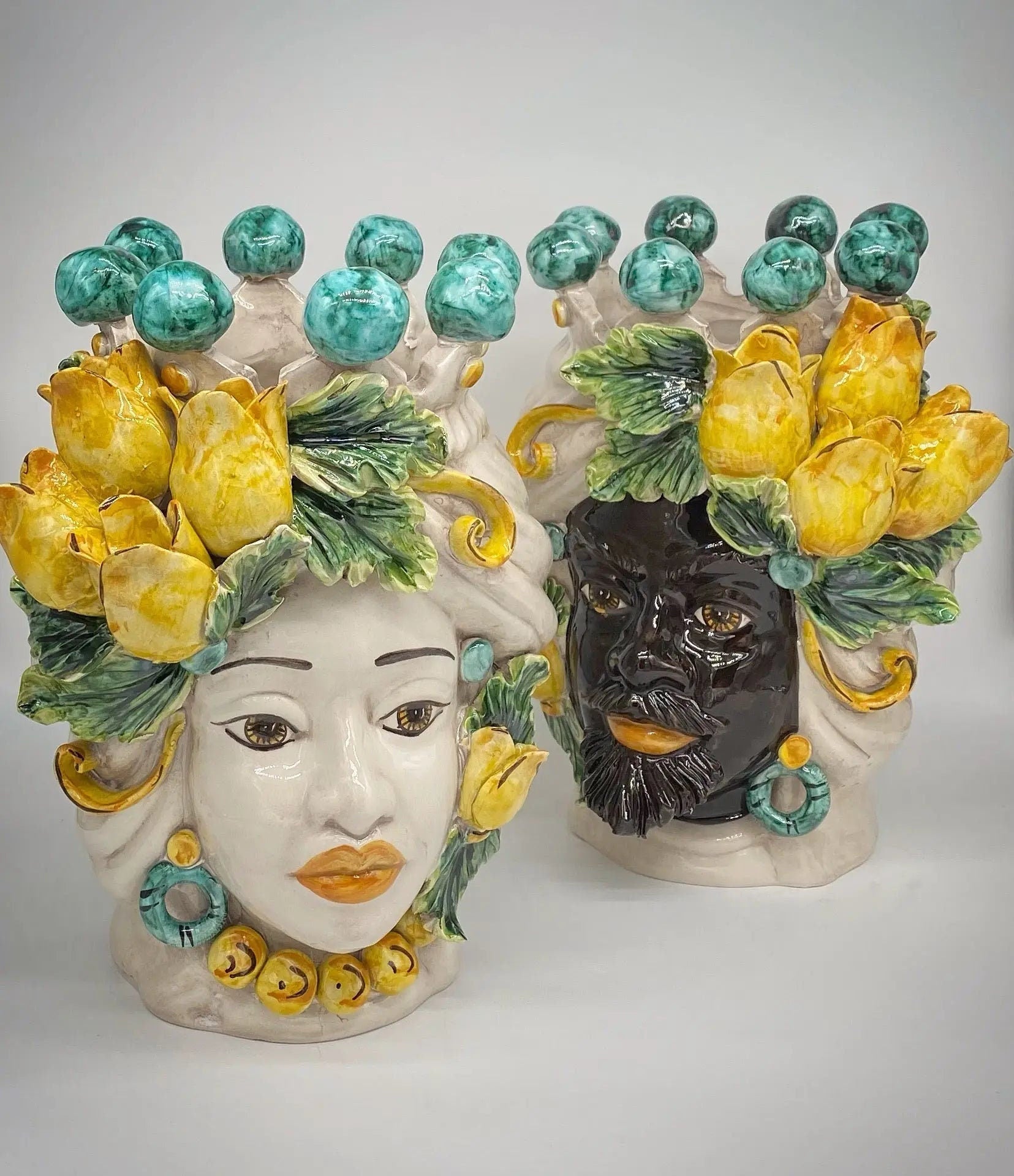 Teste di Moro Tulipani Ceramica Caltagirone cm H.30 L.23 Artigianale DD CERAMICHE SICILIANE