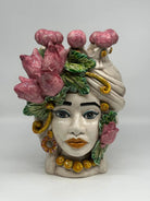 Teste di Moro Tulipani Rosa Ceramica Caltagirone cm H.30 L.23 Artigianale - Donna - TESTA DI MORO