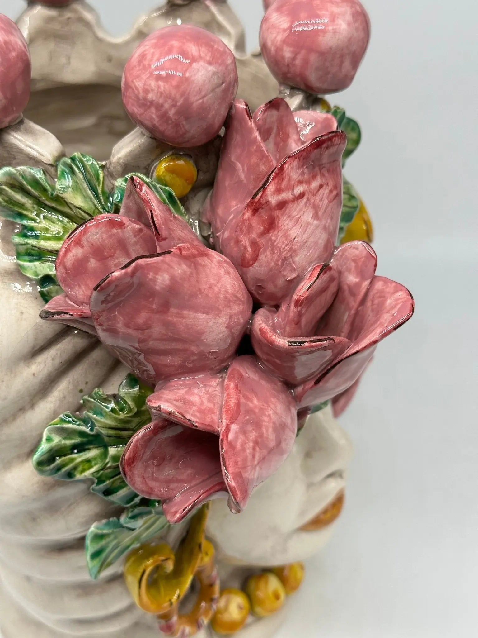 Teste di Moro Tulipani Rosa Ceramica Caltagirone cm H.30 L.23 Artigianale - TESTA DI MORO