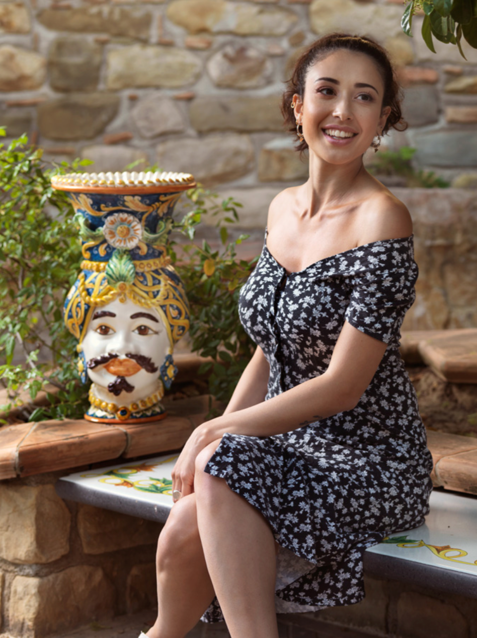 Teste di Moro Vaso TDS Ceramica Caltagirone cm H.50 L.30 Artigianale Campito Blu - TESTE DI MORO