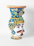 Teste di Moro Vaso TDS Ceramica Caltagirone cm H.50 L.30 Artigianale Campito Blu - TESTE DI MORO