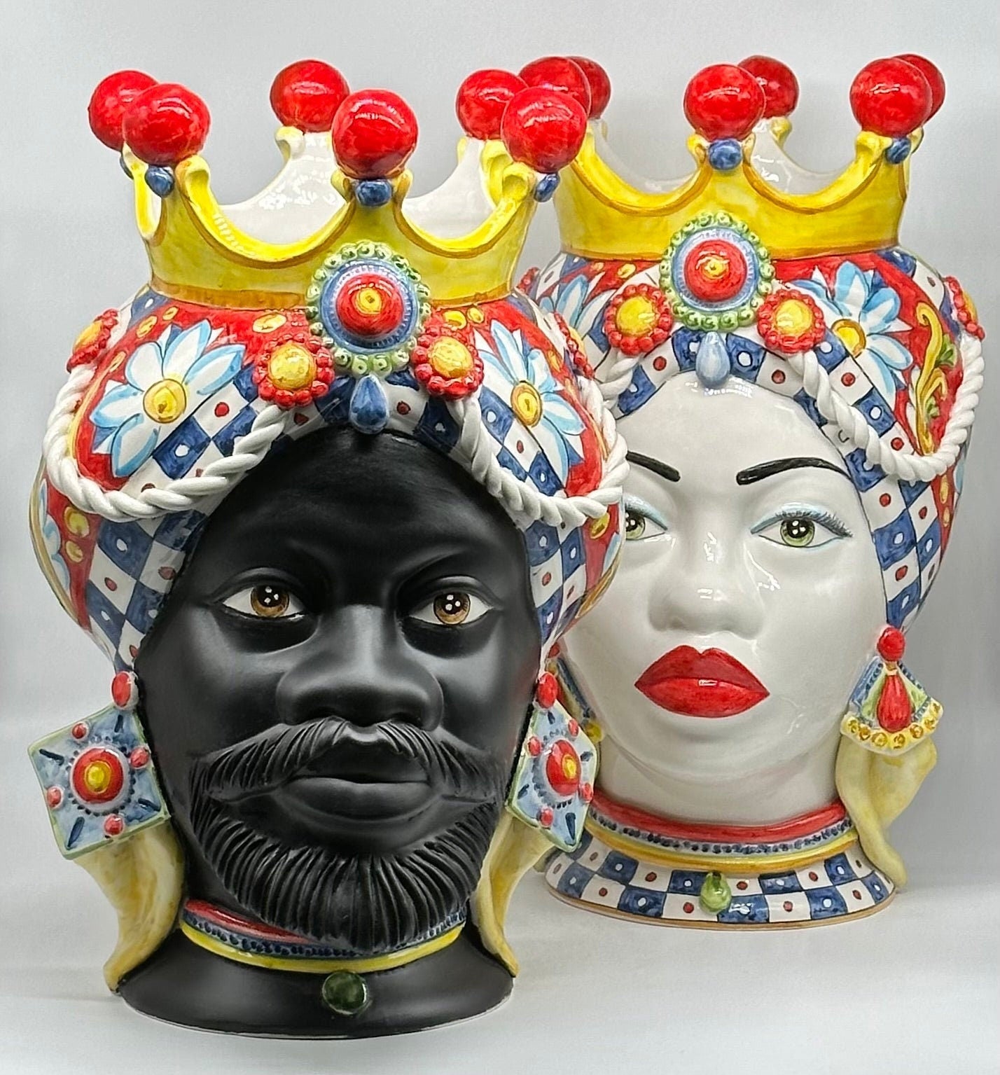 Teste Di Moro Zefiro Ceramica Caltagirone Cm H.43 L.26 Artigianale Serie "Carretto"