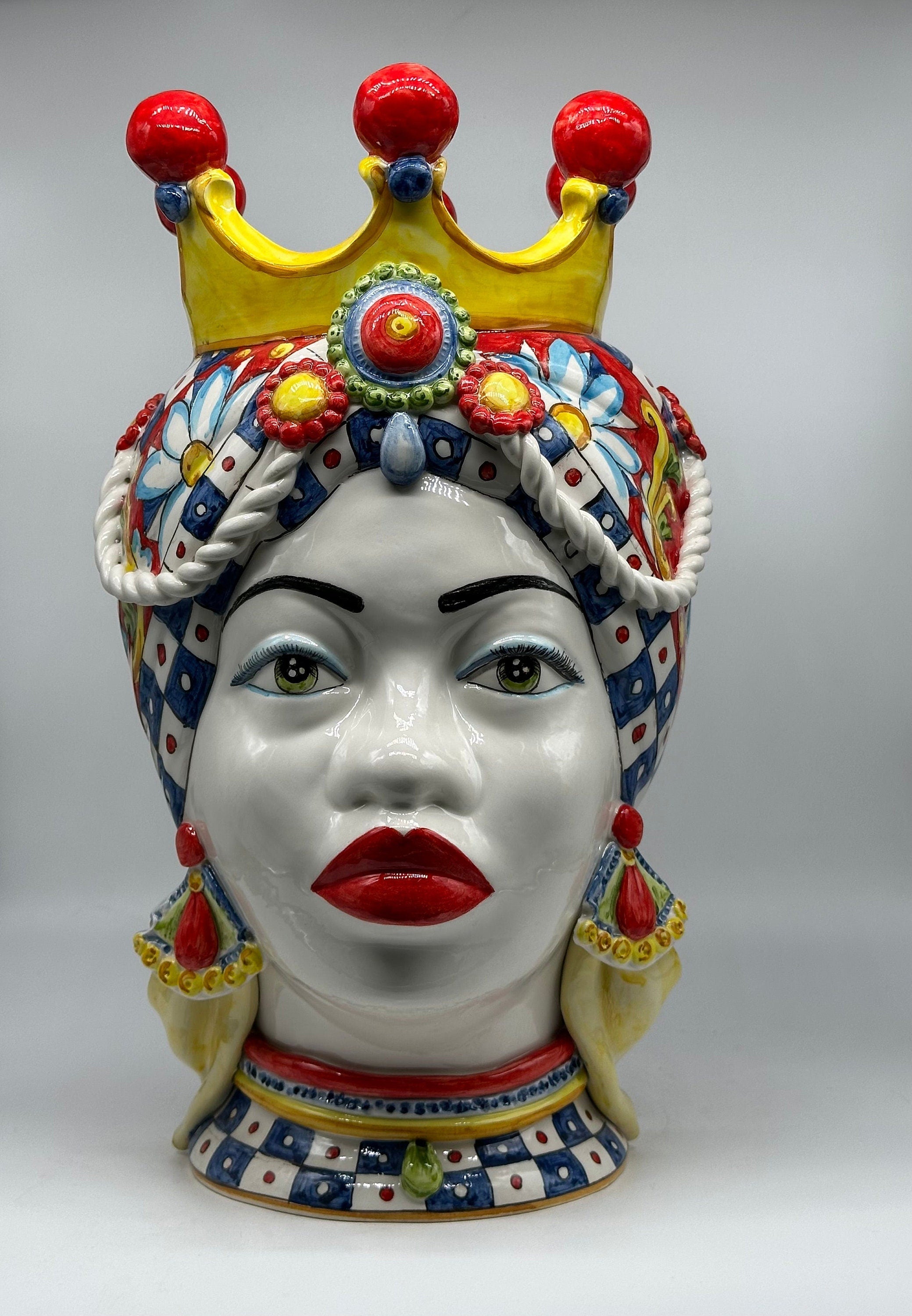 Teste Di Moro Zefiro Ceramica Caltagirone Cm H.43 L.26 Artigianale Serie "Carretto"