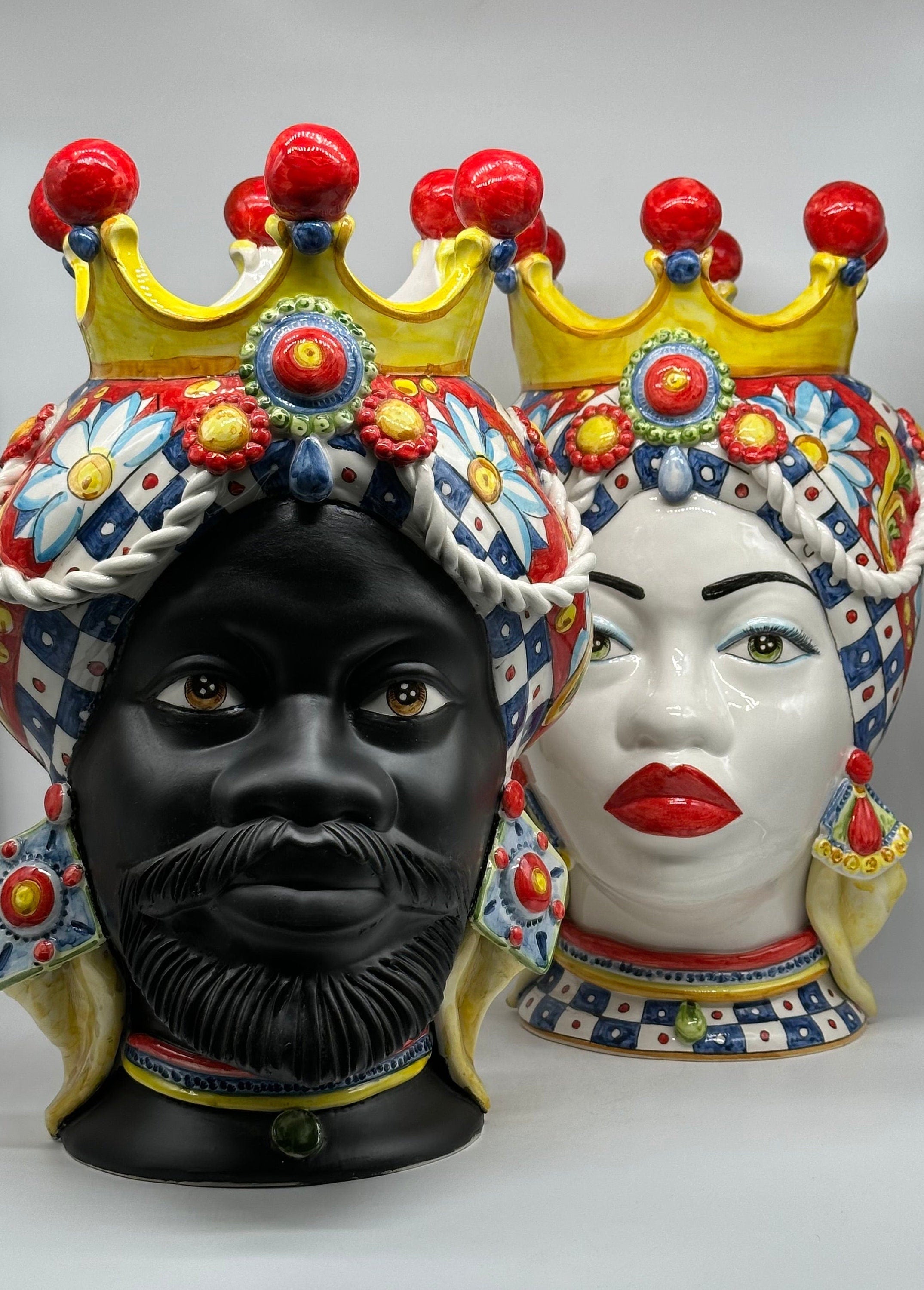 Teste Di Moro Zefiro Ceramica Caltagirone Cm H.43 L.26 Artigianale Serie "Carretto"