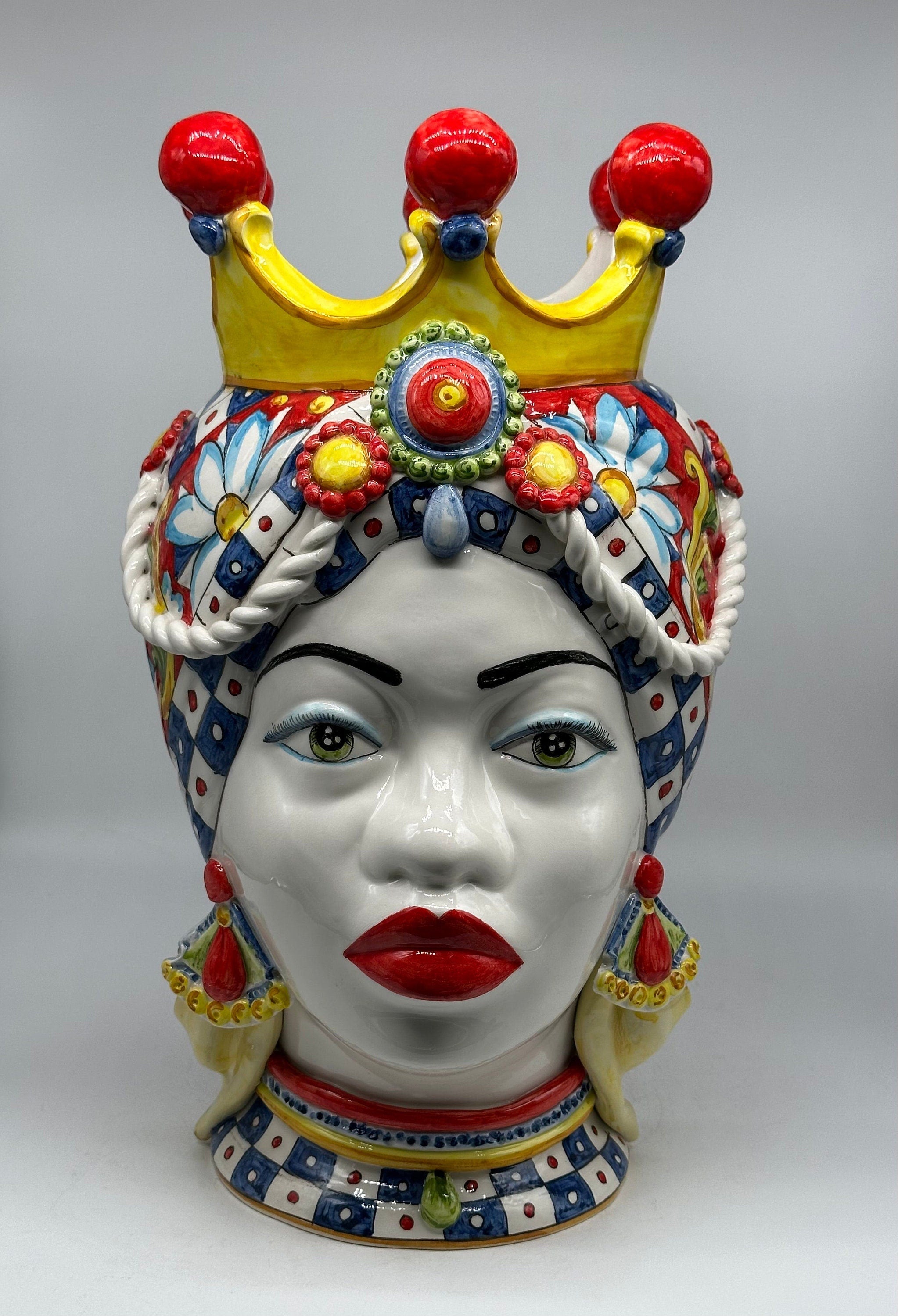 Teste Di Moro Zefiro Ceramica Caltagirone Cm H.43 L.26 Artigianale Serie "Carretto"