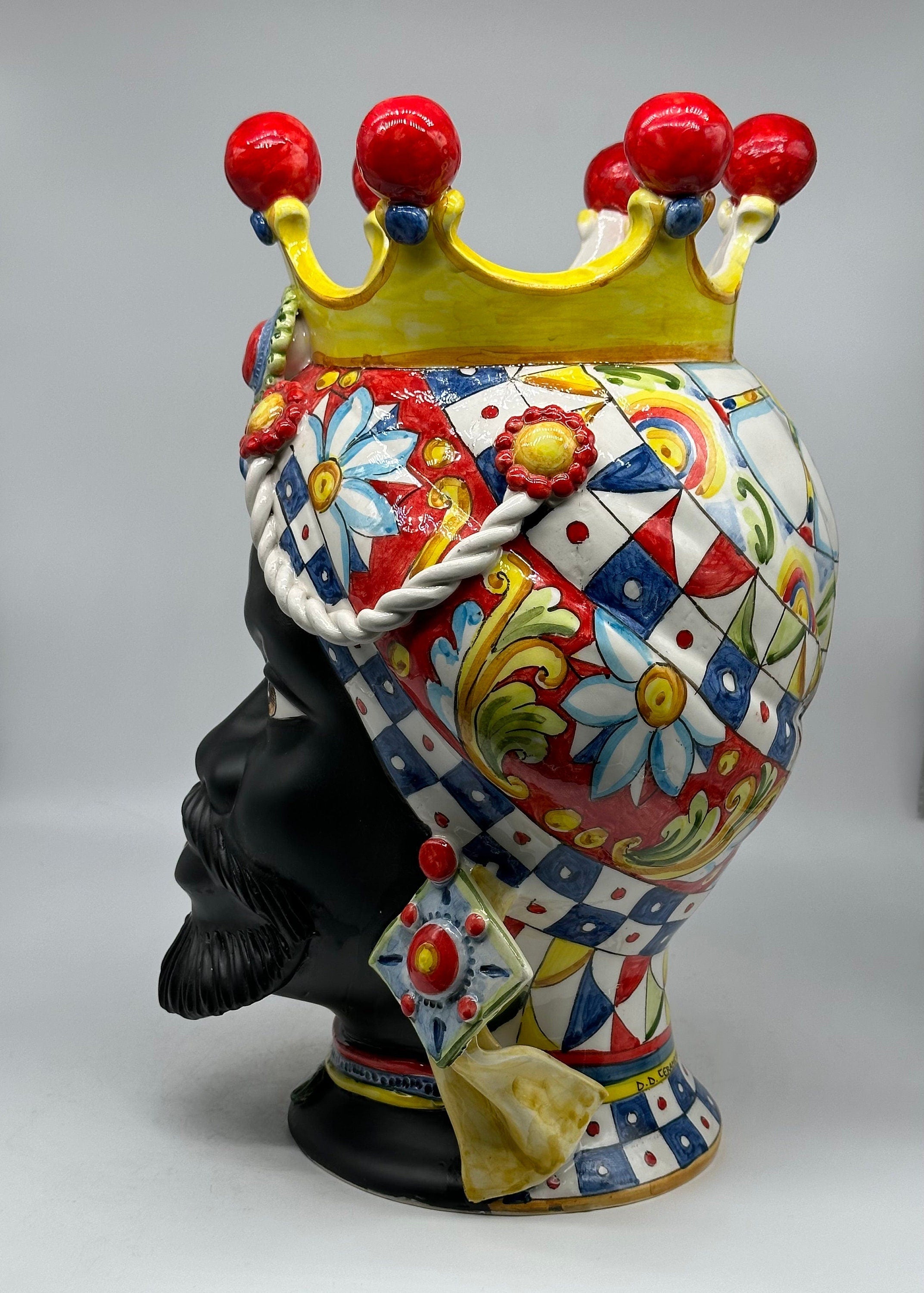 Teste Di Moro Zefiro Ceramica Caltagirone Cm H.43 L.26 Artigianale Serie "Carretto"