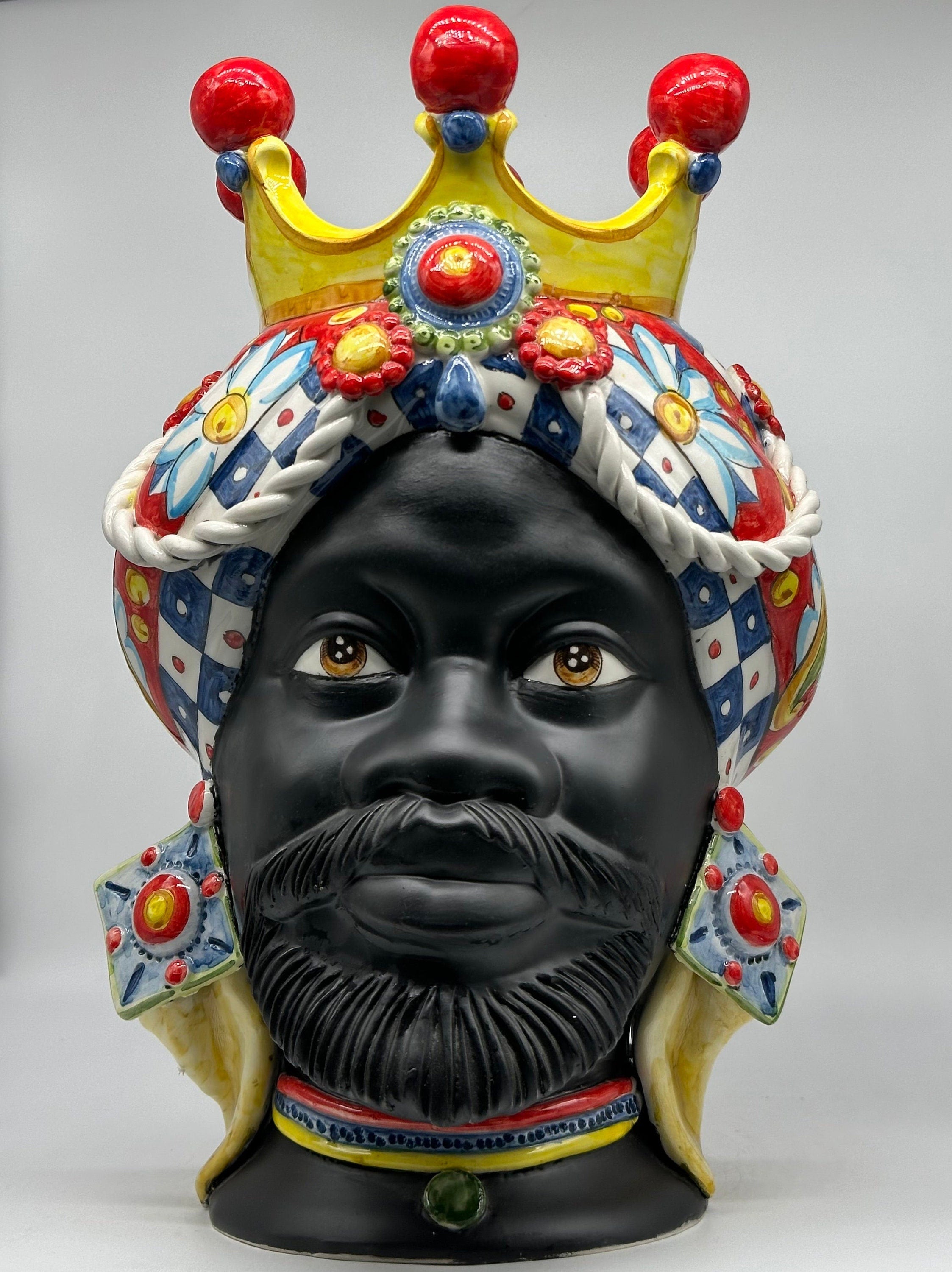 Teste Di Moro Zefiro Ceramica Caltagirone Cm H.43 L.26 Artigianale Serie "Carretto"