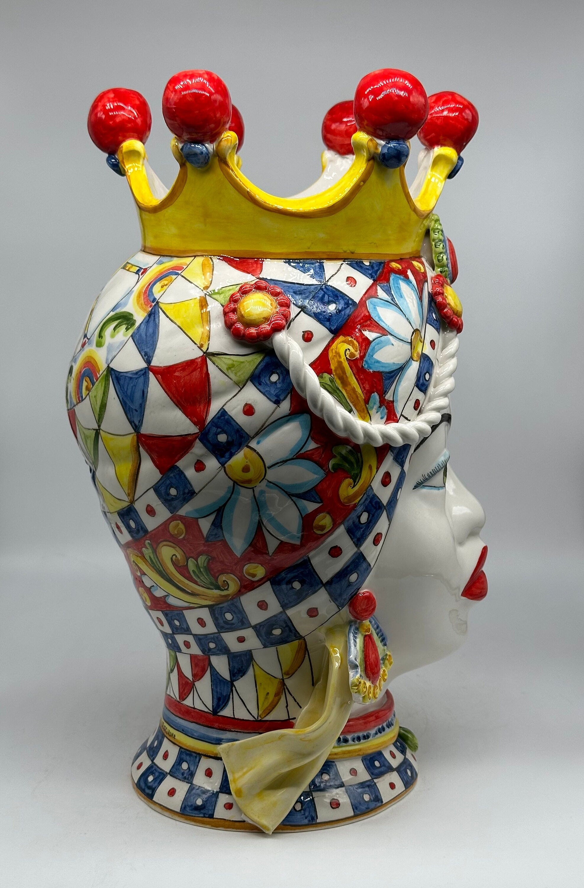 Teste Di Moro Zefiro Ceramica Caltagirone Cm H.43 L.26 Artigianale Serie "Carretto"