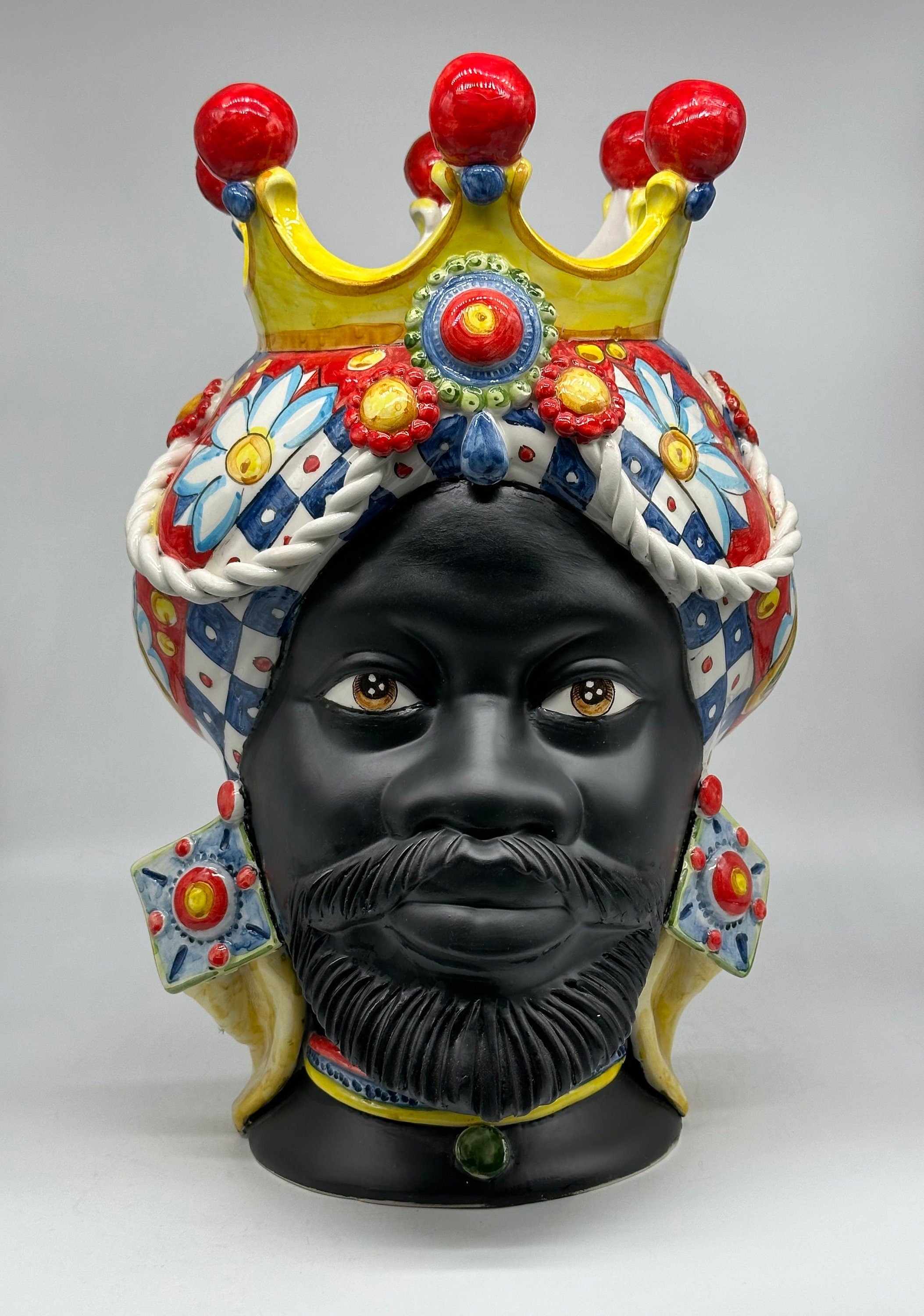 Teste Di Moro Zefiro Ceramica Caltagirone Cm H.43 L.26 Artigianale Serie "Carretto"