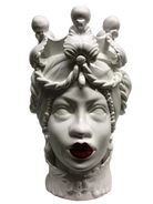 Teste di Moro Zefiro Ceramica Caltagirone cm H.43 L.26 Artigianale Bianco Labbra Rosse - DD CERAMICHE SICILIANE