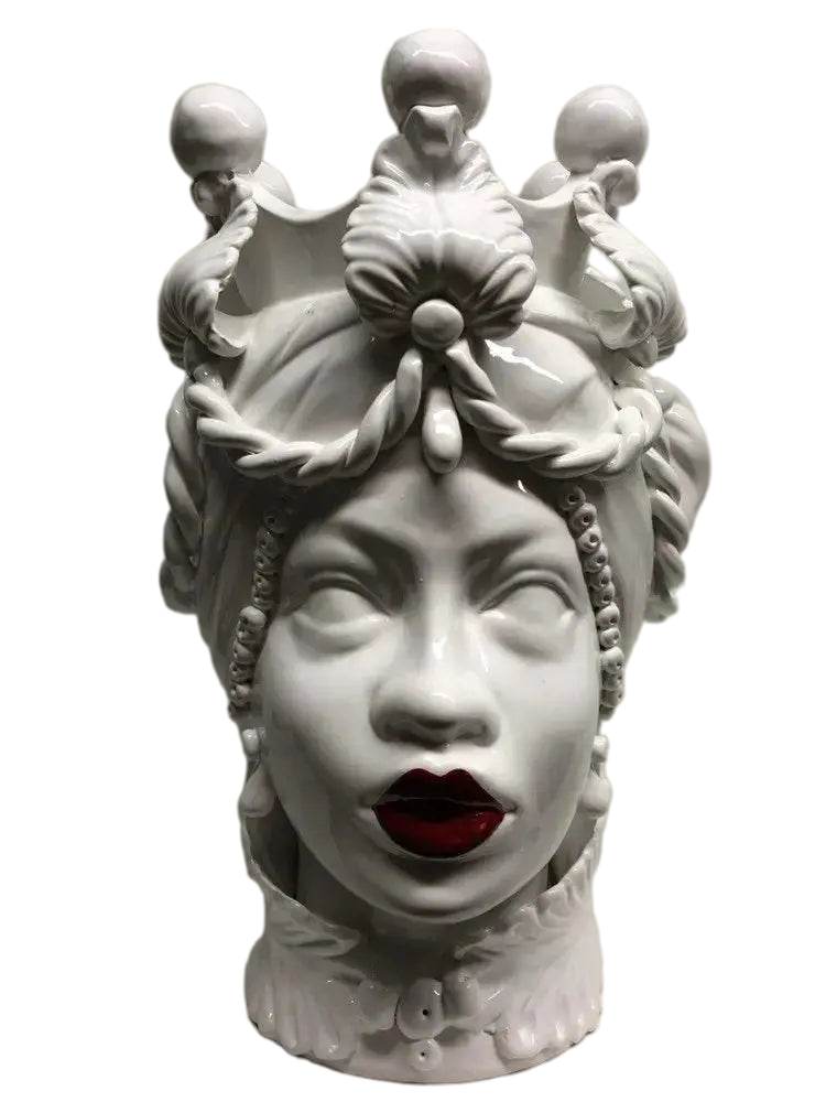 Teste di Moro Zefiro Ceramica Caltagirone cm H.43 L.26 Artigianale Bianco Labbra Rosse - DD CERAMICHE SICILIANE