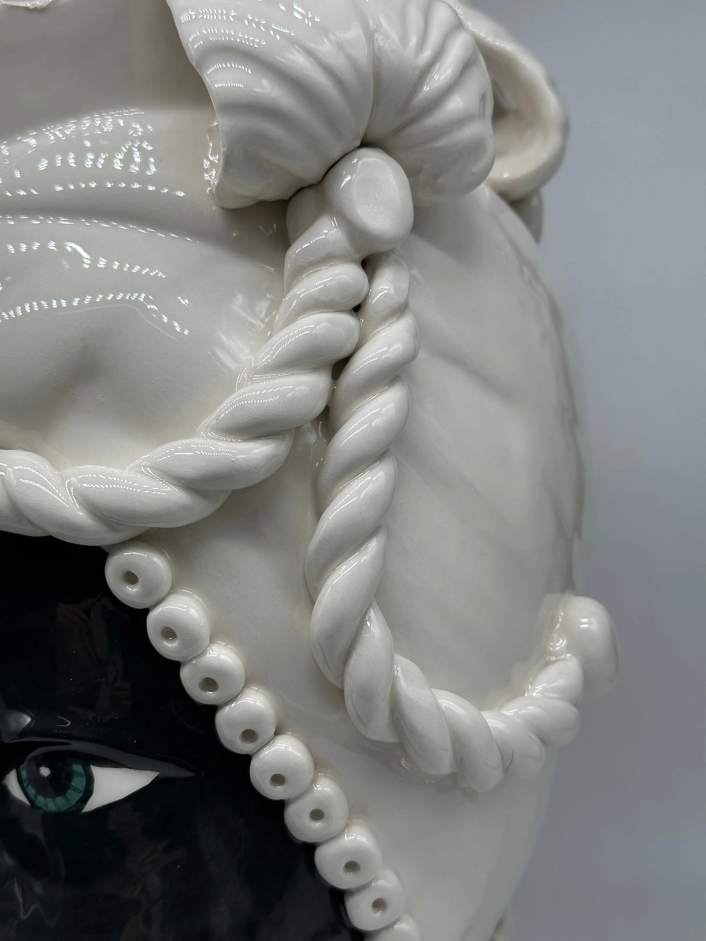 Teste di Moro Zefiro Ceramica Caltagirone cm H.43 L.26 Artigianale Bianco Nero DD CERAMICHE SICILIANE