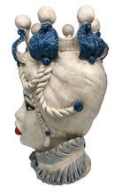 Teste di Moro Zefiro Ceramica Caltagirone cm H.43 L.26 Artigianale Écru Foglie Blu - DD CERAMICHE SICILIANE
