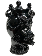 Teste di Moro Zefiro Ceramica Caltagirone cm H.43 L.26 Artigianale Nero Lucido Occhi Verde - DD CERAMICHE SICILIANE
