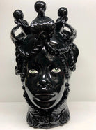 Teste di Moro Zefiro Ceramica Caltagirone cm H.43 L.26 Artigianale Nero Lucido Occhi Verde DD CERAMICHE SICILIANE