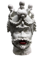 Teste di Moro Zefiro Ceramica Caltagirone cm H.43 L.26 Artigianale Bianco Labbra Rosse - DD CERAMICHE SICILIANE