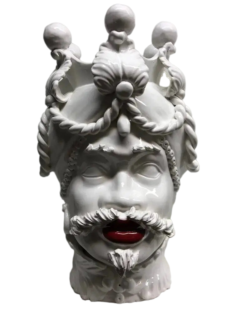 Teste di Moro Zefiro Ceramica Caltagirone cm H.43 L.26 Artigianale Bianco Labbra Rosse - DD CERAMICHE SICILIANE