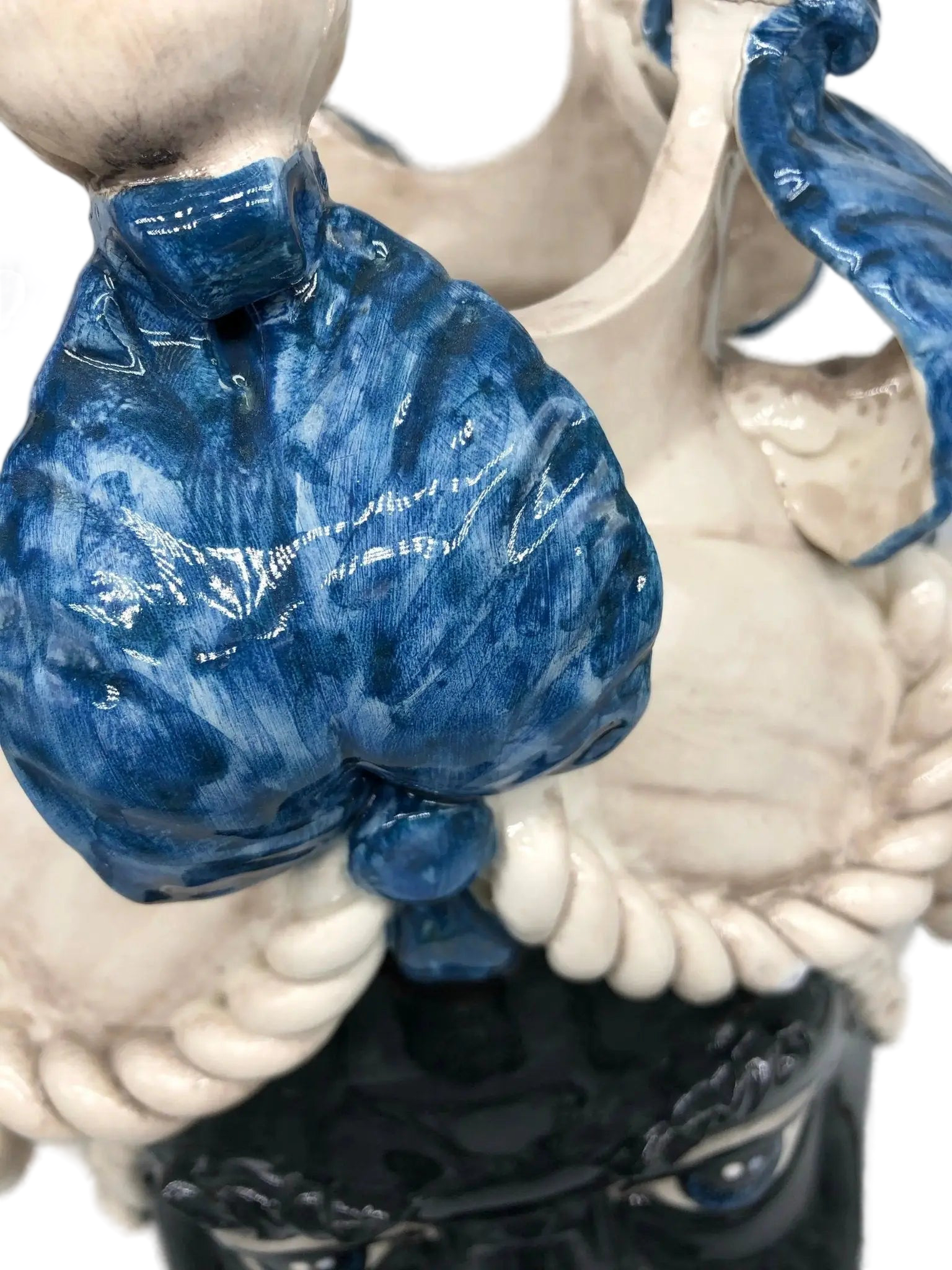 Teste di Moro Zefiro Ceramica Caltagirone cm H.43 L.26 Artigianale Écru Foglie Blu - DD CERAMICHE SICILIANE