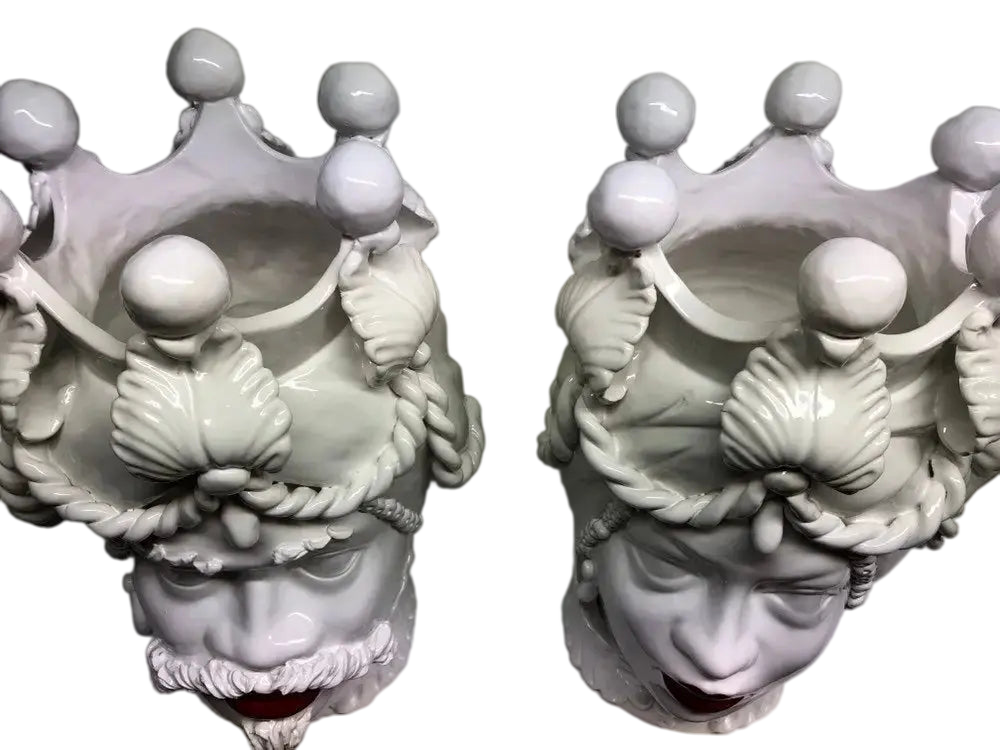 Teste di Moro Zefiro Ceramica Caltagirone cm H.43 L.26 Artigianale Bianco Labbra Rosse - DD CERAMICHE SICILIANE