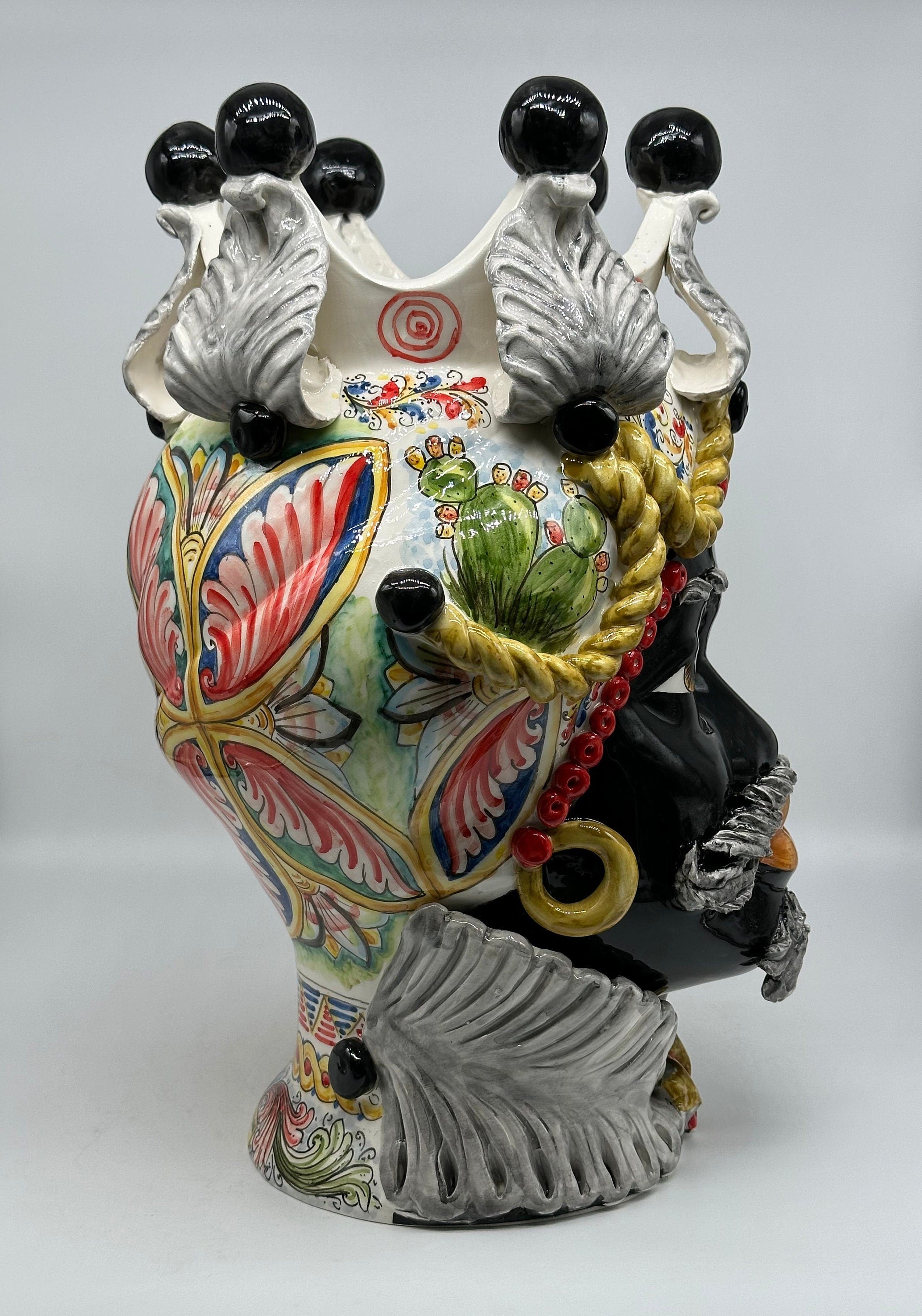 Teste Di Moro Zefiro Ceramica Caltagirone Cm H.43 L.26 Artigianale Serie Sicilia