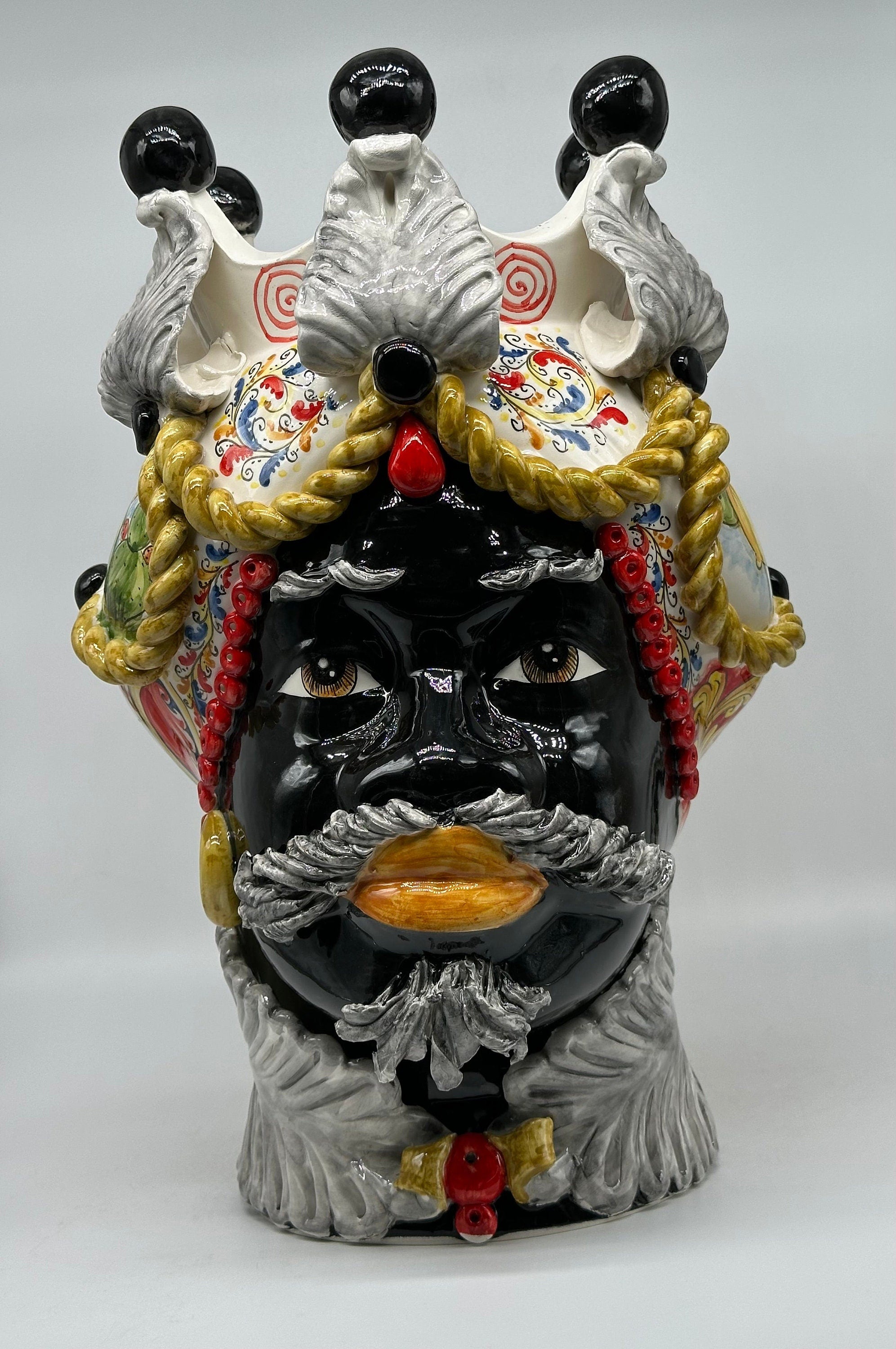 Teste Di Moro Zefiro Ceramica Caltagirone Cm H.43 L.26 Artigianale Serie Sicilia