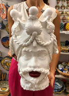 Teste di Moro Zefiro Ceramica Caltagirone cm H.43 L.26 Artigianale Bianco Labbra Rosse - DD CERAMICHE SICILIANE