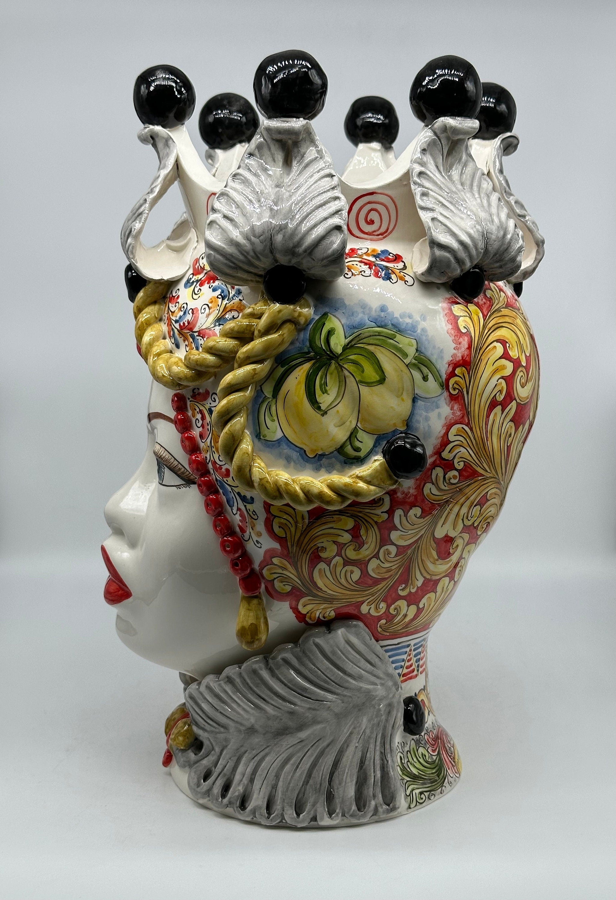 Teste Di Moro Zefiro Ceramica Caltagirone Cm H.43 L.26 Artigianale Serie Sicilia