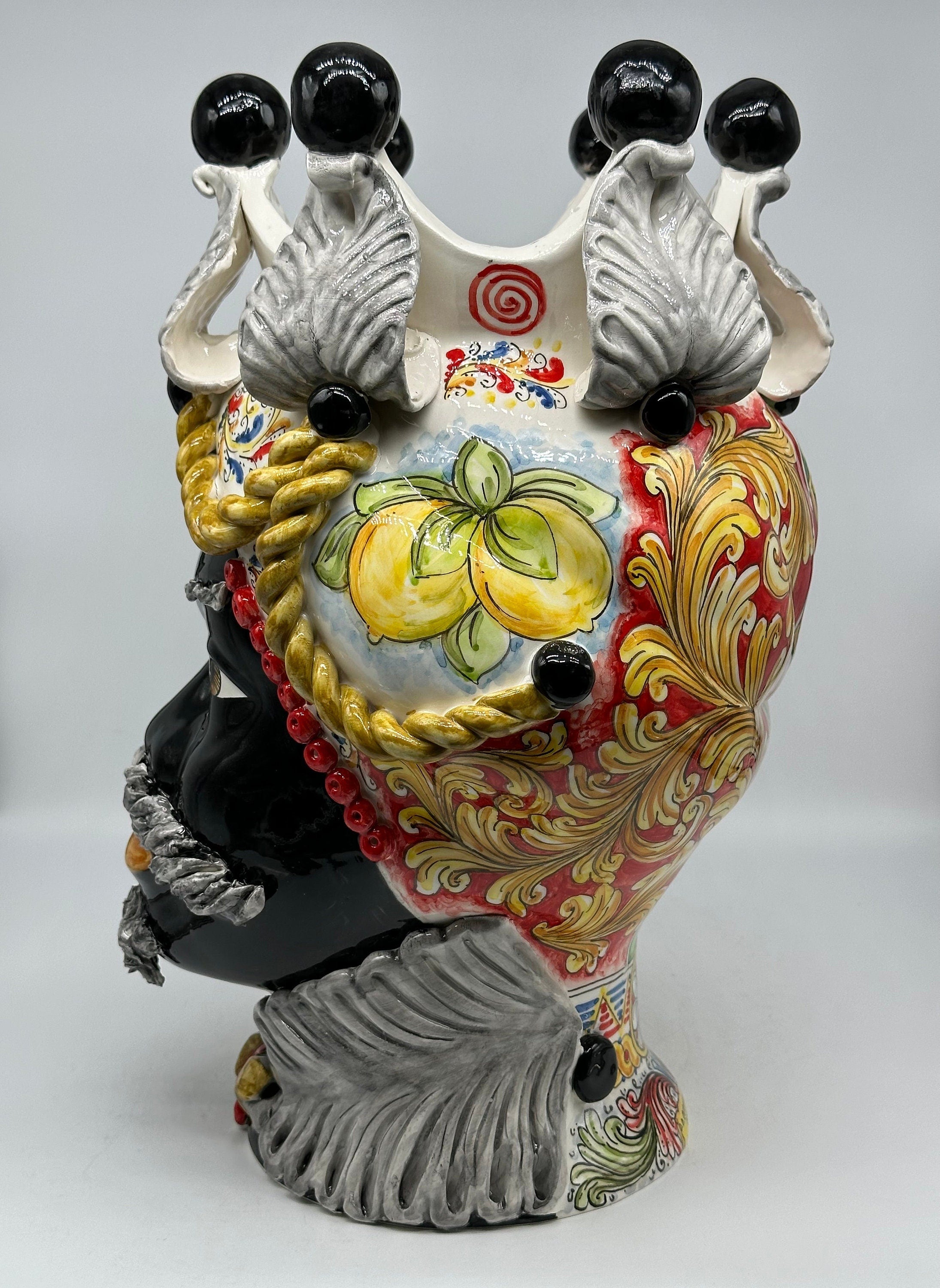 Teste Di Moro Zefiro Ceramica Caltagirone Cm H.43 L.26 Artigianale Serie Sicilia