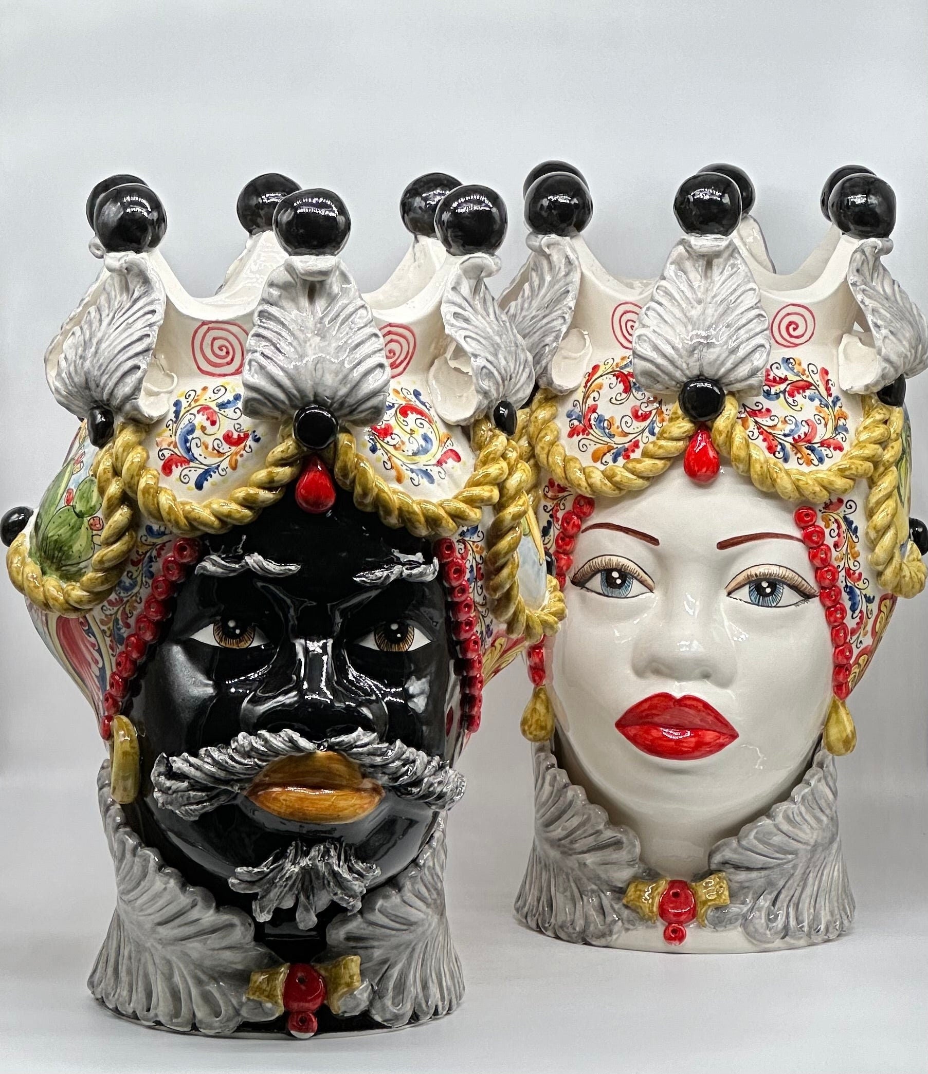 Teste Di Moro Zefiro Ceramica Caltagirone Cm H.43 L.26 Artigianale Serie Sicilia