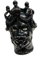 Teste di Moro Zefiro Ceramica Caltagirone cm H.43 L.26 Artigianale Nero Lucido Occhi Verde - DD CERAMICHE SICILIANE
