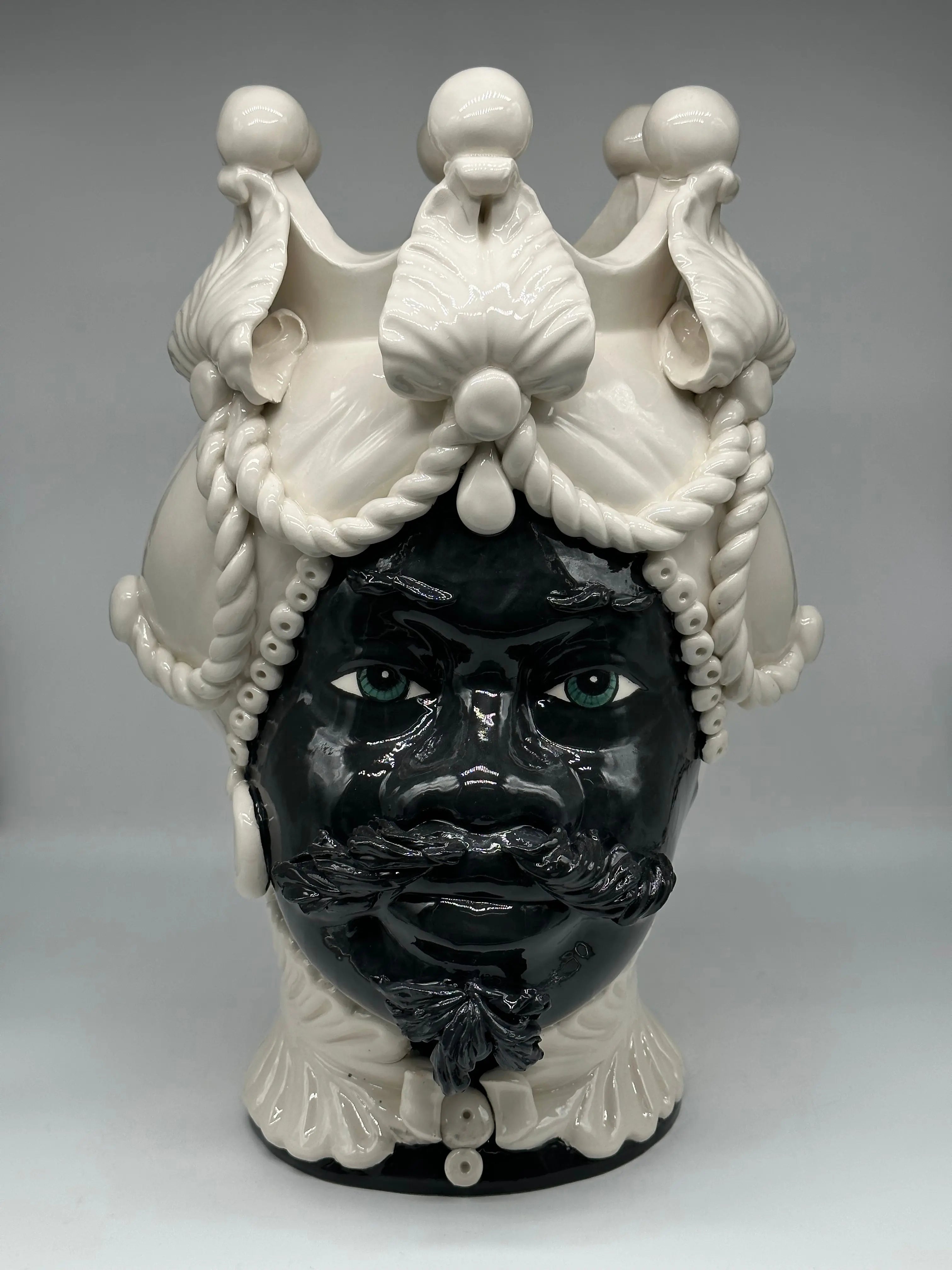 Teste di Moro Zefiro Ceramica Caltagirone cm H.43 L.26 Artigianale Bianco Nero DD CERAMICHE SICILIANE