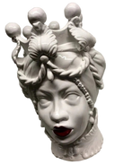 Teste di Moro Zefiro Ceramica Caltagirone cm H.43 L.26 Artigianale Bianco Labbra Rosse - DD CERAMICHE SICILIANE