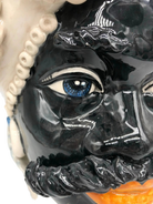 Teste di Moro Zefiro Ceramica Caltagirone cm H.43 L.26 Artigianale Écru Foglie Blu - DD CERAMICHE SICILIANE