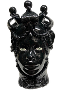 Teste di Moro Zefiro Ceramica Caltagirone cm H.43 L.26 Artigianale Nero Lucido Occhi Verde - DD CERAMICHE SICILIANE