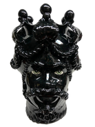 Teste di Moro Zefiro Ceramica Caltagirone cm H.43 L.26 Artigianale Nero Lucido Occhi Verde - DD CERAMICHE SICILIANE