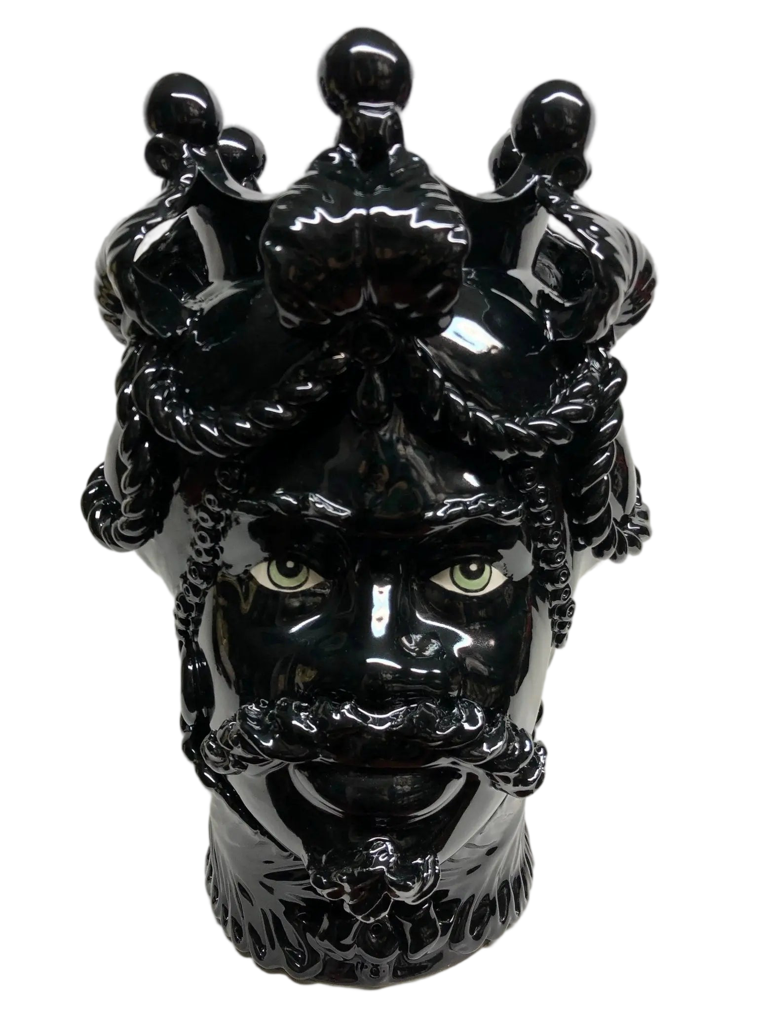 Teste di Moro Zefiro Ceramica Caltagirone cm H.43 L.26 Artigianale Nero Lucido Occhi Verde - DD CERAMICHE SICILIANE