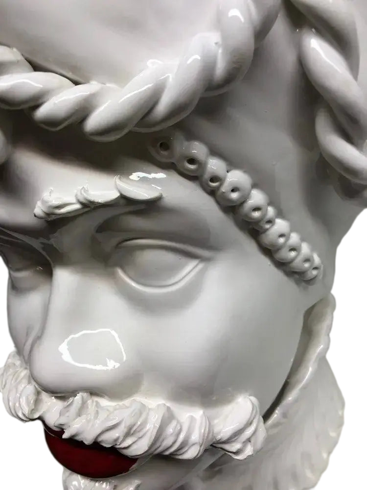 Teste di Moro Zefiro Ceramica Caltagirone cm H.43 L.26 Artigianale Bianco Labbra Rosse - DD CERAMICHE SICILIANE
