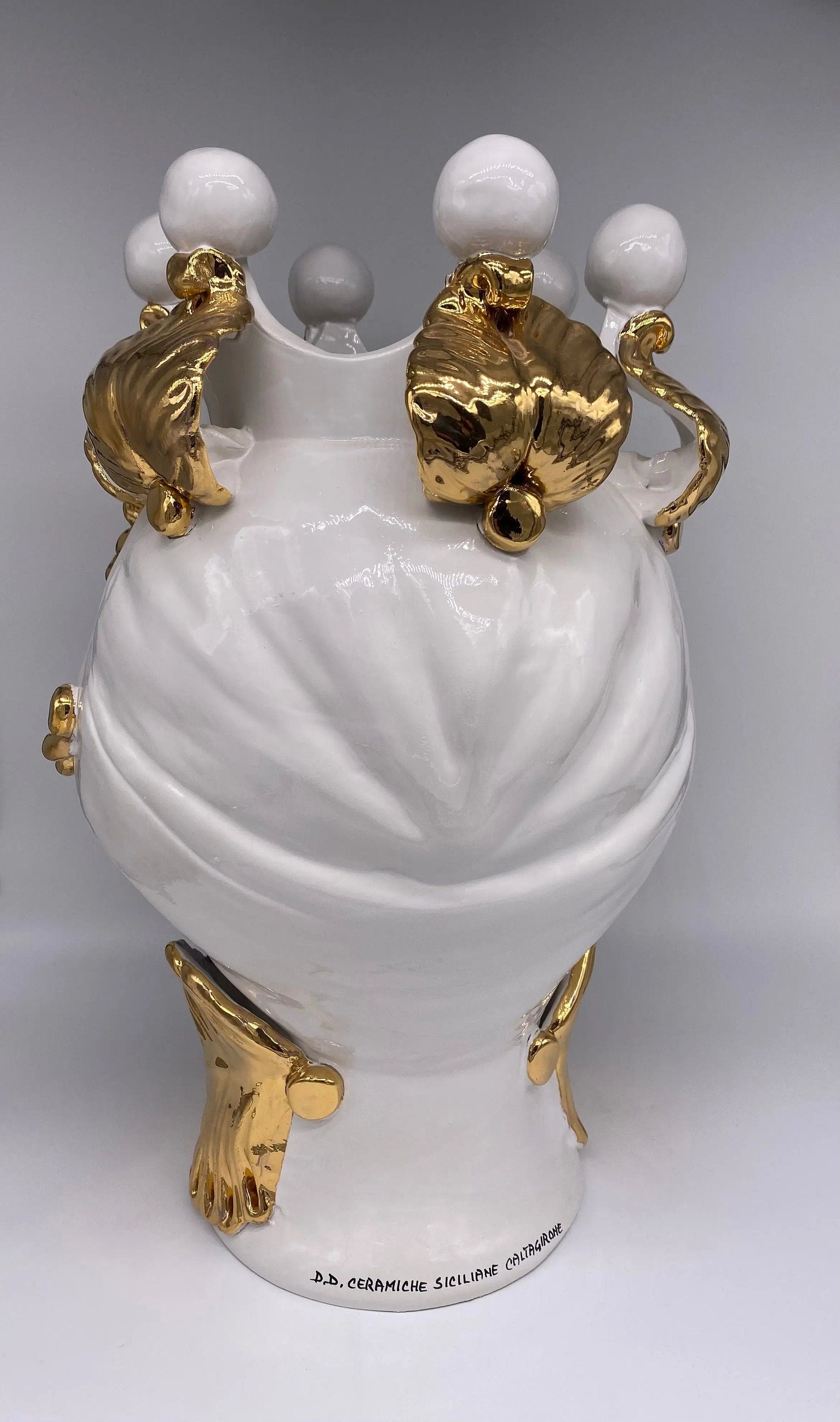 Teste di Moro Zefiro Ceramica Caltagirone cm H.43 L.26 Artigianale Bianco Oro Viso Scuro DD CERAMICHE SICILIANE