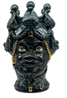 Teste di Moro Zefiro Ceramica Caltagirone cm H.43 L.26 Artigianale Verde Nero Oro DD CERAMICHE SICILIANE