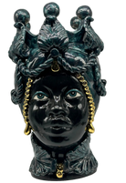Teste di Moro Zefiro Ceramica Caltagirone cm H.43 L.26 Artigianale Verde Nero Oro DD CERAMICHE SICILIANE