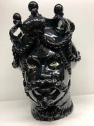 Teste di Moro Zefiro Ceramica Caltagirone cm H.43 L.26 Artigianale Nero Lucido Occhi Verde DD CERAMICHE SICILIANE