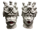 Teste di Moro Zefiro Ceramica Caltagirone cm H.43 L.26 Artigianale Bianco Labbra Rosse - DD CERAMICHE SICILIANE