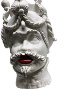 Teste di Moro Zefiro Ceramica Caltagirone cm H.43 L.26 Artigianale Bianco Labbra Rosse - DD CERAMICHE SICILIANE