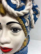Teste di Moro Zefiro Corona Pigne Ceramica Caltagirone cm H.48 L.28 Artigianale Blu DD CERAMICHE SICILIANE
