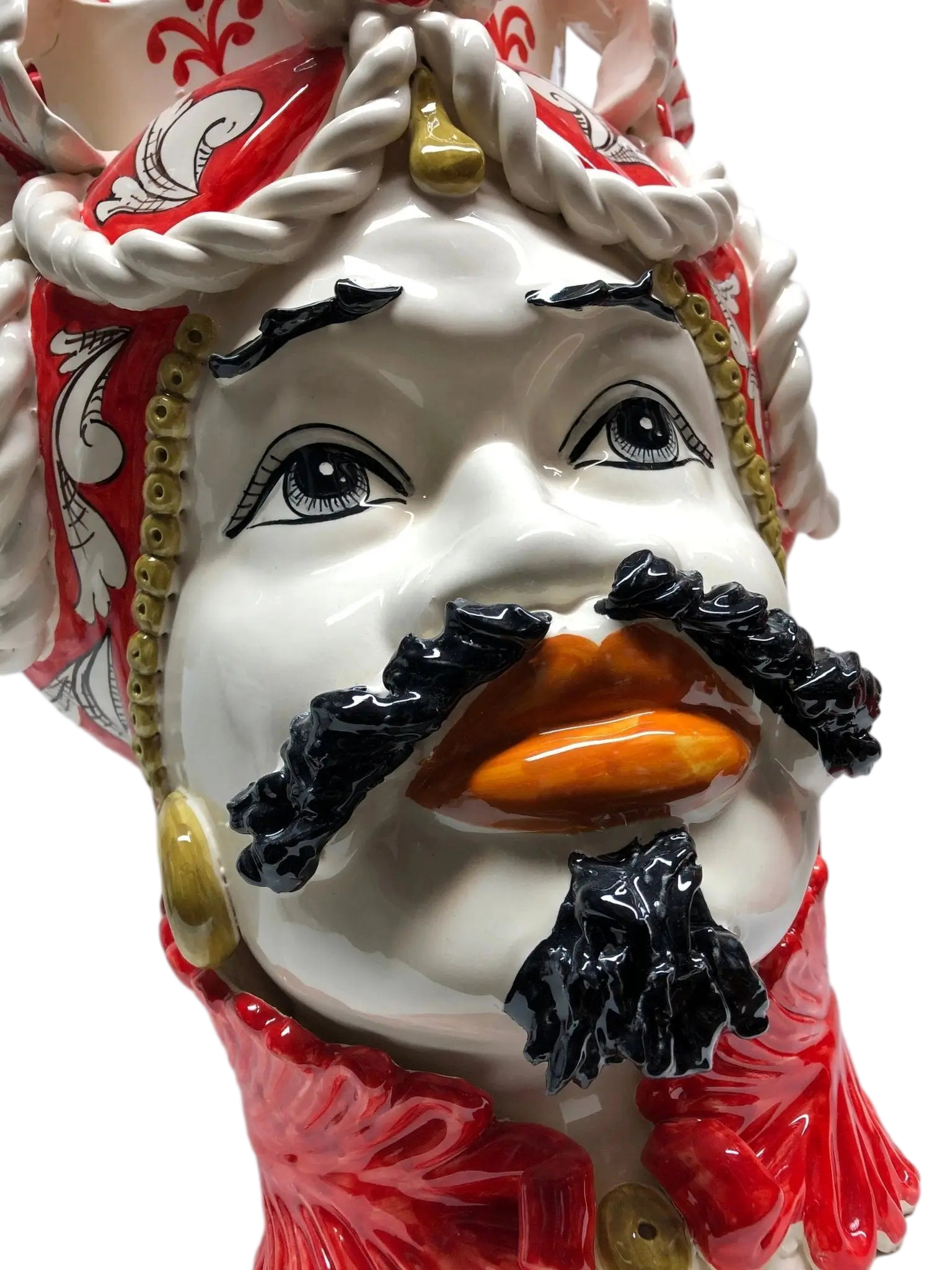 Teste di Moro Zefiro Corona Pigne Ceramica Caltagirone cm H.48 L.28 Artigianale Rosso - DD CERAMICHE SICILIANE