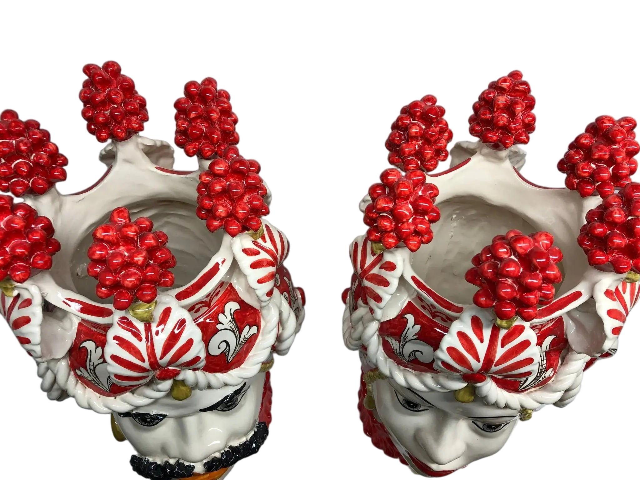 Teste di Moro Zefiro Corona Pigne Ceramica Caltagirone cm H.48 L.28 Artigianale Rosso - DD CERAMICHE SICILIANE