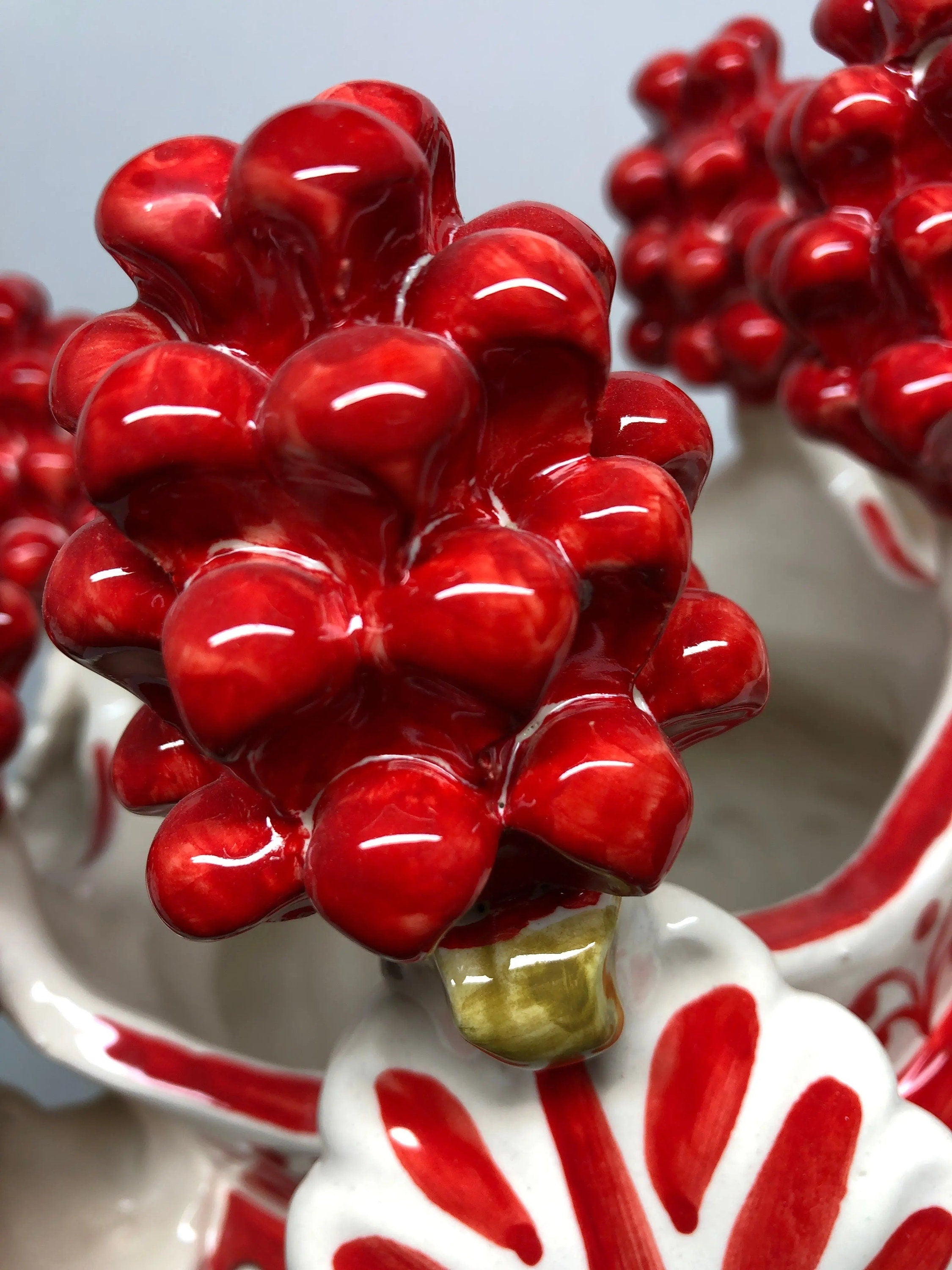 Teste di Moro Zefiro Corona Pigne Ceramica Caltagirone cm H.48 L.28 Artigianale Rosso DD CERAMICHE SICILIANE