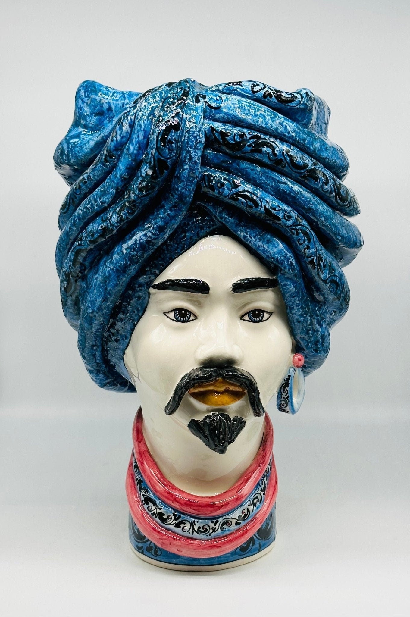 Teste di Moro Zeus Ceramica Caltagirone cm H.45 L.28 Artigianale Blu Lilla - DD CERAMICHE SICILIANE